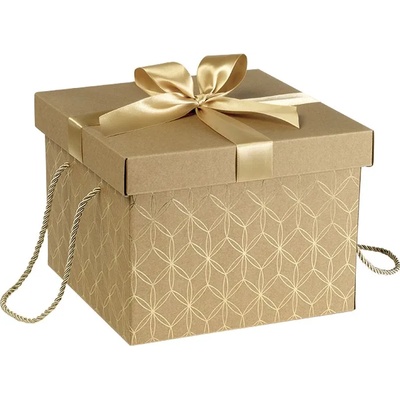 Giftpack Подаръчна кутия Giftpack - Със златиста панделка и дръжки, 27 х 27 х 20 cm (CP125GOR)