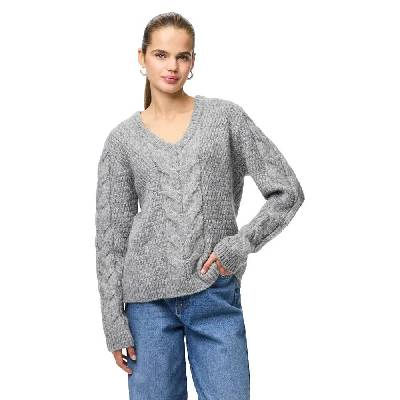 Блуза Pieces Nina Knit v neck sweater - Grey (Medium Grey Melange)