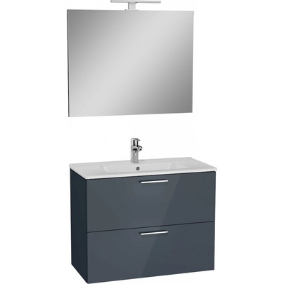 VITRA Koupelnová sestava s umyvadlem zrcadlem a osvětlením Vitra Mia 79x61x39,5 cm antracit lesk MIASET80A - MIASET80A