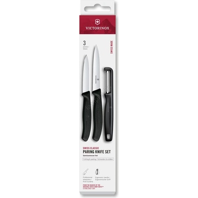 Victorinox - Комплект кухненски ножове с белачка SWISS CLASSIC, 3 бр. , черен (GG750)