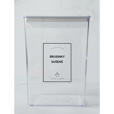 DomaLEP BRUSINKY průhledná samolepka na dózu tučné písmo 6 x 8 cm