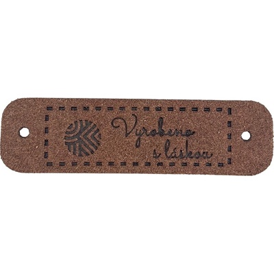 Pro Háčkování Handmade cedulka Vyrobeno s láskou 15 x 55 mm hnědá koženka