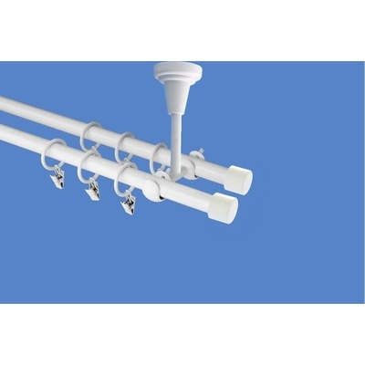 OK-GarnýžeCZ Garnýž kovová dvouřadá 19mm Pullo bílá 170 cm do stropu / kroužky s žabkou