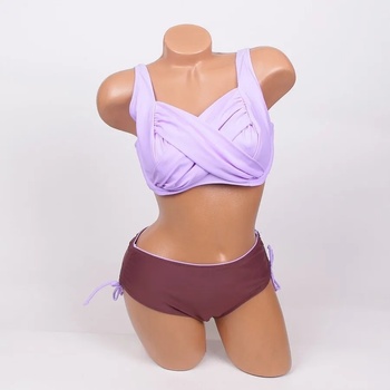 Image 1 of Стилен бански в светлолилаво и кафяво с ефектни чашки - Е