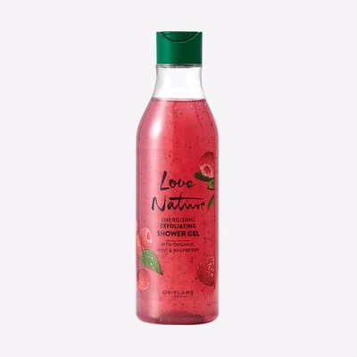 Oriflame Povzbuzující peelingový sprchový gel s bio malinami a mátou Love Nature 500 ml