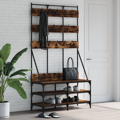 vidaXL Стойка за дрехи и рафт за обувки, опушен дъб, 100x40x184 см (837859)