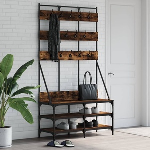 vidaXL Стойка за дрехи и рафт за обувки, опушен дъб, 100x40x184 см (837859)