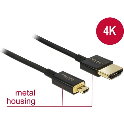 Delock Високоскоростен HDMI кабел с Ethernet - HDMI-A към HDMI Micro-D, 3D, 4K, 0, 5 м, тънък, първокласен