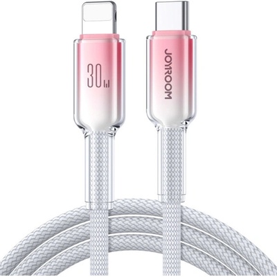 Joyroom S-A42 Crystal Clear opletený nabíjací a dátový USB-C na Lightning 1,2m bílorůžový