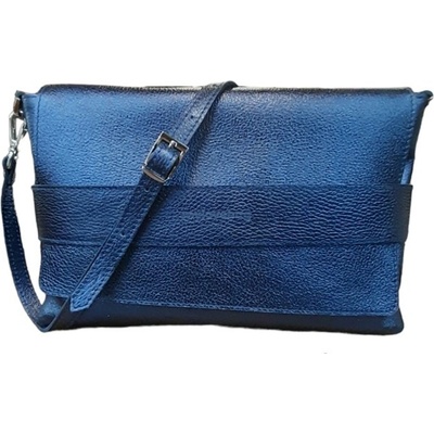 My Love bag kožená crossbody přes rameno metalická modrá