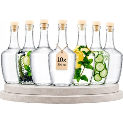 Sada fliaš KONESER 500ml 10 kusov sklenená fľaša na alkohol s korkom