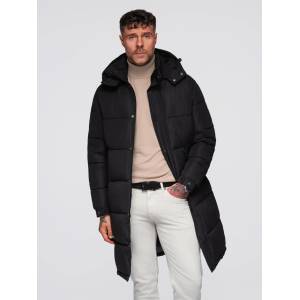 Ombre Clothing Мъжко дълго прошивано зимно яке с качулка - черно V1 OM-JALJ-0309 Ombre Clothing Ombre Clothing | Cheren | МЪЖЕ | S