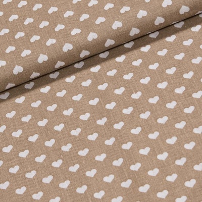 Bavlněné plátno bílá srdíčka na béžové, š.140cm (látka v metráži) – Zboží Dáma