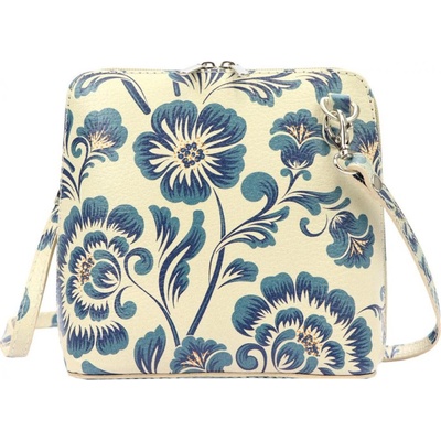 Kožená malá dámská crossbody kabelka s motivem květin