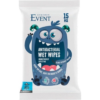 Event Антибактериални влажни кърпи с екстракт от маслинa Event - Размер XL, сини, 15 броя (2EV01ANT101KIDBL0A)