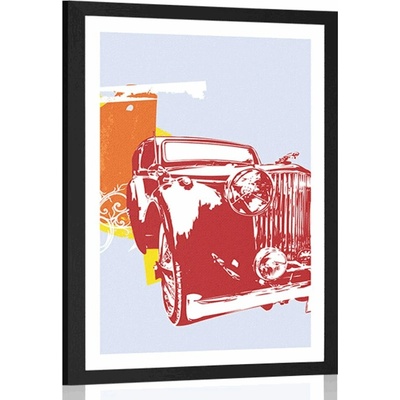 Plakát s paspartou retro auto s abstrakcí - 20x30 silver