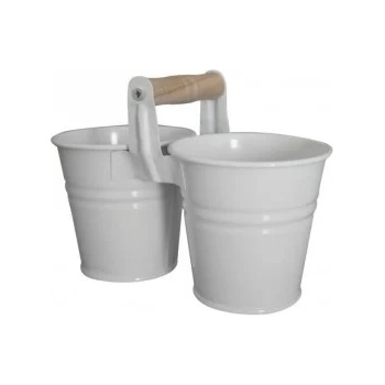Image 1 of FERONYA - Метална кофички 10см 2-ка с дървена дръжка, бели, (5410-2) (011634)