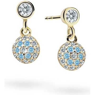 Danfil dětské náušnice C2150 ze žlutého zlata s kamínky Arctic Blue zapínání balónek