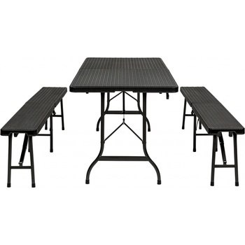 TECTAKE Zahradní pivní set campingový stůl a lavice skládací černý dekor ratan