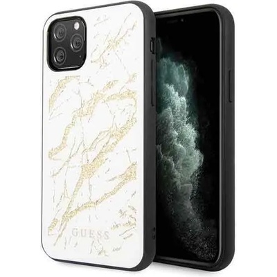 GUESS Marble Glass Case - дизайнерски кейс с висока защита за iPhone 11 Pro (бял)