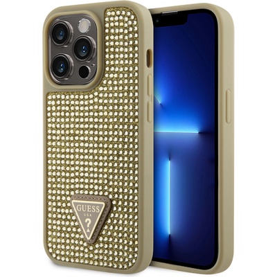 GUESS Калъф Guess Rhinestones Triangle Metal Logo - iPhone 15 Pro - Златист (3666339191085)