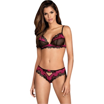 Obsessive Tulia - дантелено бельо комплект (черно-розово) - L/XL