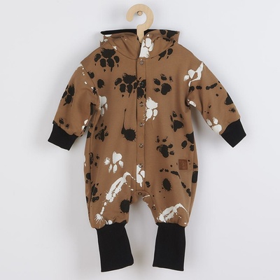 NEW BABY Kojenecký bavlněný overal s kapucí a oušky Paw modrý