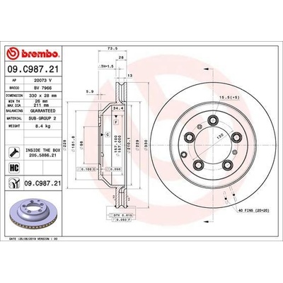 BREMBO Brzdový kotúč vnutorne chladene Ø330mm 09.C987.21