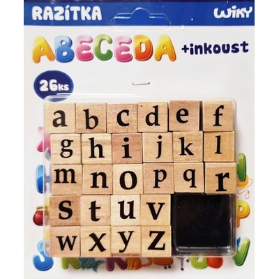 Wiky Drevené pečiatky sada s poduškou ABC 26ks+atrament - Malé pismená 003099
