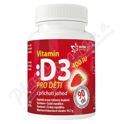 Nutricius Vitamín D3 pre deti 400 IU s príchuťou jahôd 90 tabliet