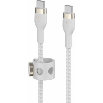 Belkin BoostCharge Pro Flex USB-C Cable - здрав USB-C към USB-C кабел с въжена оплетка за устройства с USB-C порт (200 см) (бял)