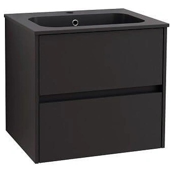 Inter Ceramic Долен шкаф за баня 60 см, конзолен, с мивка от смола, черен мат (icp 5955mb)