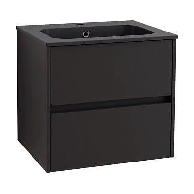 Inter Ceramic Долен шкаф за баня 60 см, конзолен, с мивка от смола, черен мат (icp 5955mb)