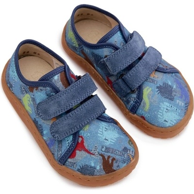 Froddo detské barefoot papuče dinosaury canvas g1700440-15 modré