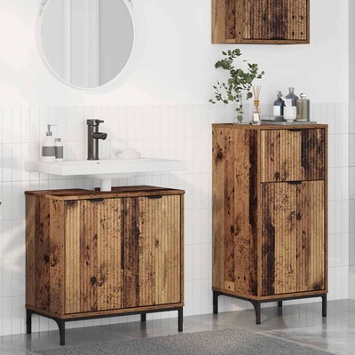 vidaXL Комплект мебели за баня с чекмедже с рафт 2 pcs Старо дърво (3393101)