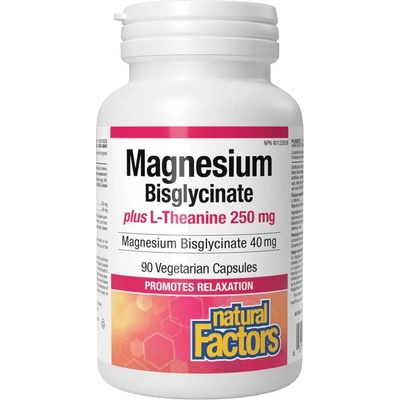 Natural Factors Magnesium Bisglycinate 40 plus L-Theanine 250 mg, 90 Capsules