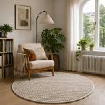 vidaXL Килим Бежово Ø 120 cm 100% полиестер 3 mm Пере се (42041652)