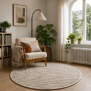vidaXL Килим Бежово Ø 120 cm 100% полиестер 3 mm Пере се (42041652)