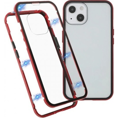 AppleKing s kovovým rámčekom a s tvrdeným sklom iPhone 13 - červené
