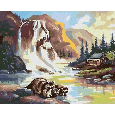 Zuty Malování Podle Čísel Mýval U Řeky Vodopád A Chata D. Rusty Rust 80 x 100 cm Plátno Rám