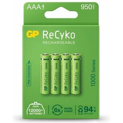 GP Batteries Акумулаторна Батерия GP R03 AAA 1000mAh NiMH, 4 броя (GP-BR-100AAAHCE-EB4)