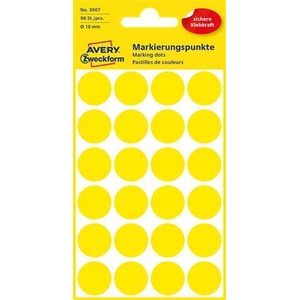 Avery-Zweckform Етикет, 18 мм, кръгъл, avery zweckform, жълт, 96 етикета в опаковка 3007 (3007)