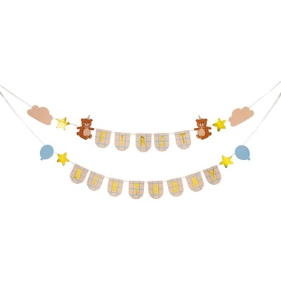 Party Deco Банер за Първи Рожден Ден с Мечета, 2.55 м