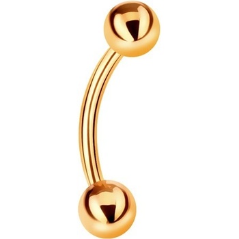 Šperky eshop piercing zo žltého zlata dve lesklé hladké guličky zahnutá činka GG182.18