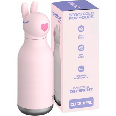 Asobu Bestie termoláhev pro děti 460 ml zajíc růžová