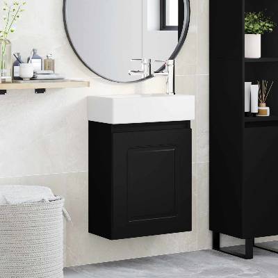 vidaXL Мивка за баня със смесител Черно 45, 5 x 22, 5 x 84 см (889472)