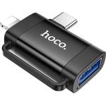 hoco. UA31F адаптер 2 в 1 USB конектор - Type-C/Lightning, за пренос на данни и зареждане, ЧЕРЕН UA31F_B (UA31F_B)