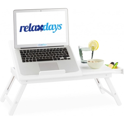 Bambusový stolík na notebook do postele RelaxDays RD3254, biely