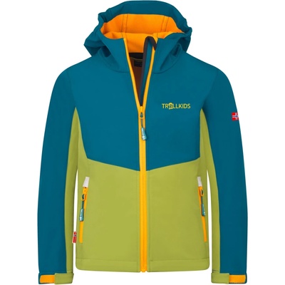 TROLLKIDS Детско софтшел яке Trollkids Kid's Kristiansand Jacket Softshell jacket - Pear Green / Lagoon Green / Sahara Sunset - размер 110 (EU) (703-2543-1414)