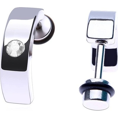Šperky eshop falešný ocelový piercing do ucha lesklý pás s čirým zirkonem PC28.20